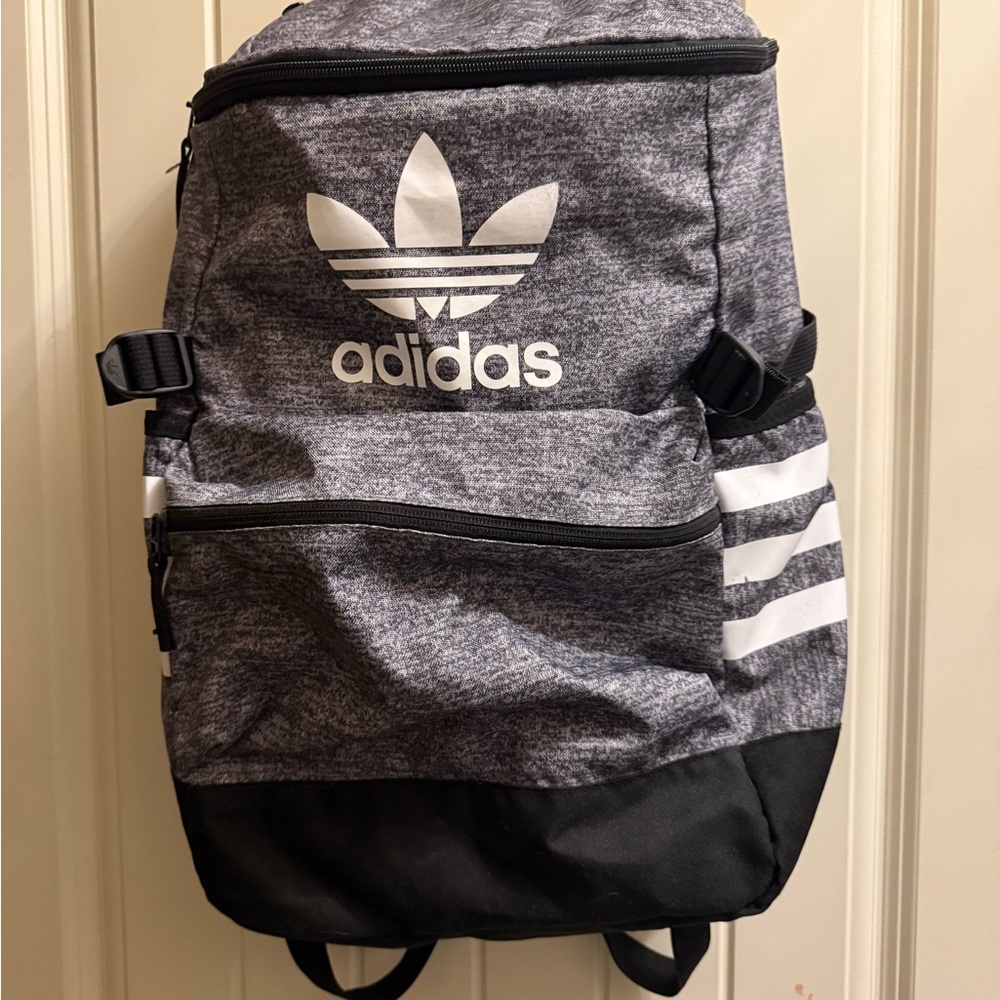 adidas Gray and Black Backpack with Iconic Logo and Stripes